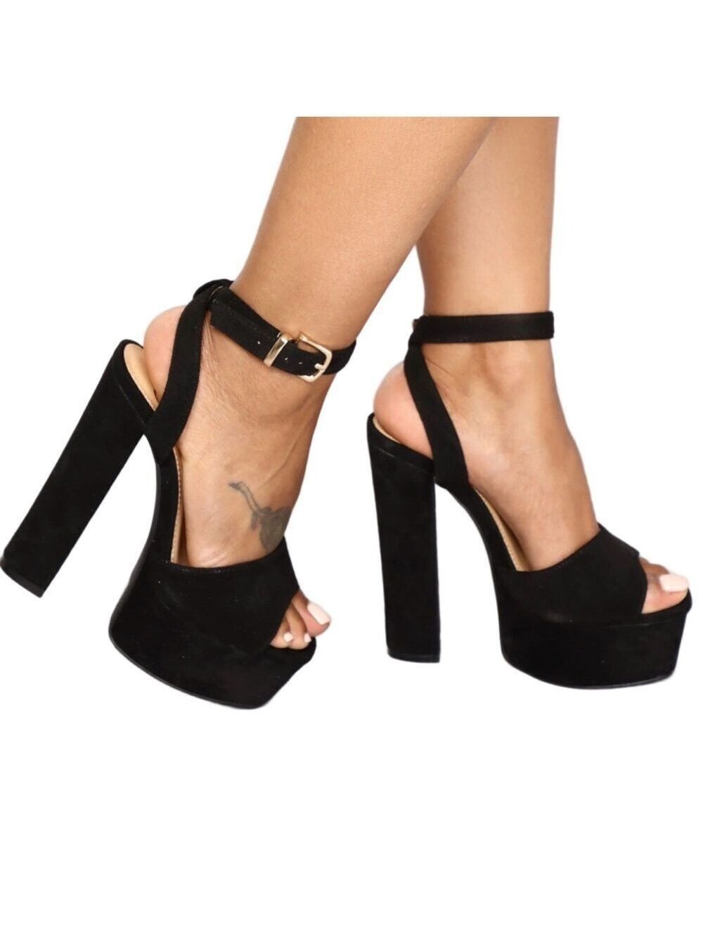 black faux nubuck platform block-heel sandals from Fashion Nova Sz 8